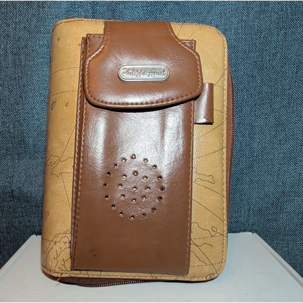 Vintage Philippe Amiel 6 Ring Planner Map Print Zipper Wallet Phone Pouch Y2K - Picture 13 of 16
